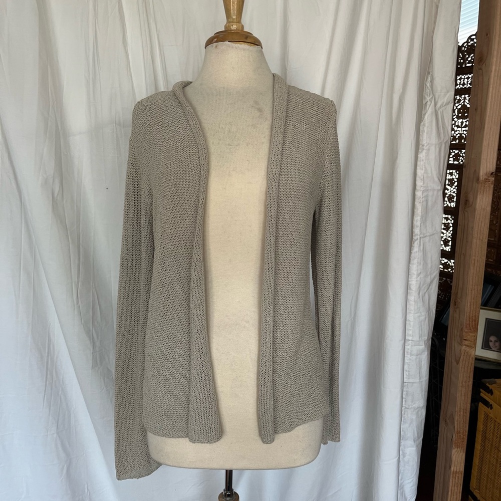 Eileen Fisher 100% Silk Open Front Weave Cardigan Sweater Size Medium